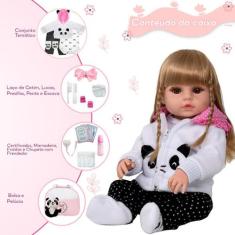 Boneca Reborn Realista Loira Panda Enxoval Bolsa 30 Frases - Cegonha R