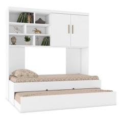 Kit Quarto Modulado Infantil 3 Peças Cama Solteiro e Auxiliar Armario Aéreo 2 Portas Chiara Bco - Phoenix Baby