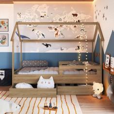 Cama Infantil Montessoriana com Gavetões Inferiores Aveiro Oak