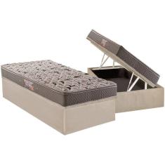 Cama Box Baú Solteiro: Colchão Anatômico Herval AG65 Fort Black Firme Pillow Top + Base CRC Suede Clean(88x188)