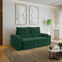 Sofá Retrátil e Reclinável com Porta Copos e Usb 3 Lugares 200cm Embaúba Extra Cabecasa Madeiramadei Verde Diamante