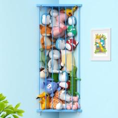 Organizador de prateleira de armazenamento de animais de pelúcia (patenteado) - Suporte de canto de pelúcia com comprimento ajustável - Armazenamento de pelúcia de parede para berçário, sala de jogos,