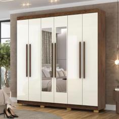 Guarda-Roupa Casal Bahamas 6 Portas 2 Gavetas com Espelho Imbuia/Champ