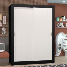 Guarda-Roupa Solteiro Madesa Denver 2 Portas de Correr, Preto/Branco