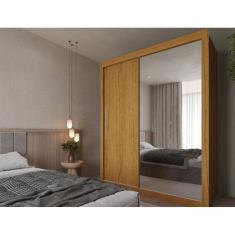 Guarda Roupa Solteiro Grande com Espelho 2 Portas 3 Gavetas Royale Gelius - Naturale / Off White  Flex  MDF