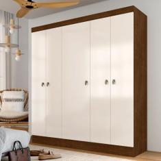 MOVEIS ARAPONGAS Guarda Roupa Solteiro Helena 5 Portas Freijó/Off Premium