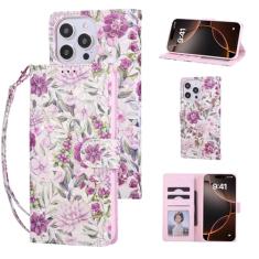 UEEBAI Capa carteira para iPhone 16 Pro Max, capa de telefone de couro PU com suporte e bloqueio de RFID, compartimentos para cartões, alça de pulso, padrão gravado, fecho magnético, flor, carteira