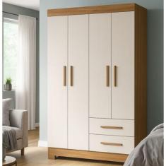 Guarda Roupa Solteiro com Pés 4 Portas 2 Gavetas NT5005 Notável Móveis