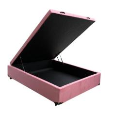 Cama Box Baú Casal Suede Rosé Com Pistão A Gás, Estrutura Reforçada, I