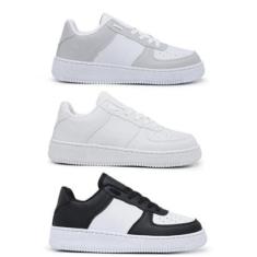 Kit 3 Pares Tênis Sneakers Casual Feminino Moda Blogueira Lindos e Confortáveis-Feminino