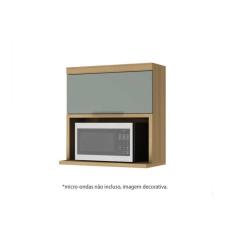 Armário Aéreo Cozinha Modulado Marquesa c/ 1 Porta c/ nicho para Microondas 80cm Nature/Verde - Nesher