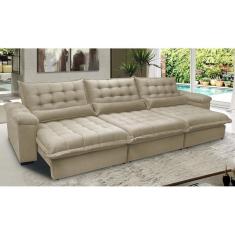Sofá Retrátil e Reclinável 3,22m com Molas Ensacadas Cama inBox Aconchego Tecido Suede Bege