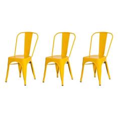 Kit 3 Cadeiras Tolix Iron Design Amarela Aço Industrial Sala Cozinha Jantar Bar