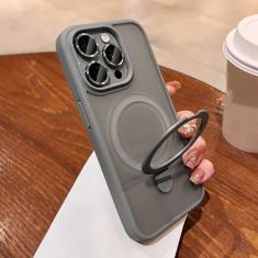 Caso de carregamento sem fio de luxo para iphone 11 12 13 14 15 pro max plus anel magnético suporte capa proteção da câmera, cinza, para iphone 13pro