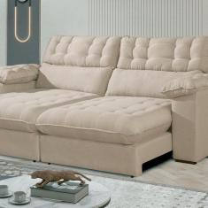 Sofá Retrátil e Reclinável Barcelona 290cm Veludo com Molas Ensacadas Bege Marfim
