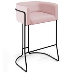 Banqueta Decorativa Fixa Base de Aço Preto Betina D02 Veludo Rosê C-30