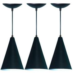 Kit 03 Luminárias Pendente Cone em Alumínio -Cor Preto Fosco - Estillo