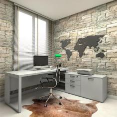 Mesa de Escritório Diretor em L Industrial 190cm Pés Metal - F5 Office