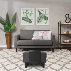 Conjunto Sofá 2 Lugares com Puff Baú 60cm e Bandeja Antúrio CabeCasa MadeiraMadeira