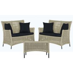 2 Sofá Área e Mesa Igapó Alumínio Pintura Preta Corda Náutica Estofado Impermeável Almofada 12 Trama