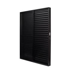 Porta De Aluminio Balcão 210x160cm 3 Folhas Vidro Liso E Batente 12,2cm Cristal Ultra Ramassol Preto