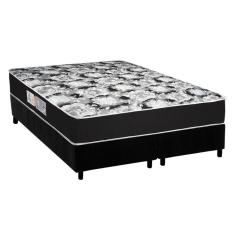 Cama Box King: Colchão Espuma D45 Luckspuma Gran Luck Black + Base Crc Suede Black(193X203)