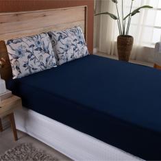 Lençol Queen Malha Fio Penteado Algodão 3 Peças - Marinho