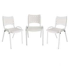 Kit 3 Cadeiras Iso Para Escola Escritório Comércio Branca Base Branca