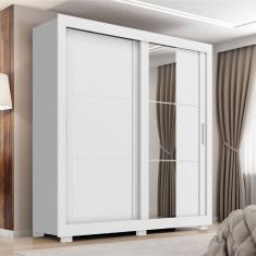 Guarda Roupas Casal Com Espelho 2 Portas De Correr 4 Gavetas Titanium Zanzini Branco