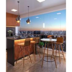 Kit 3 Banquetas Bistrô Mesa Ambiente Gourmet Off White Facto Marrom Aço MDF Madeira Maciça Imcal Móveis