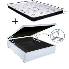 Cama Box Baú Casal Sintético Branco    + Colchão Casal Espuma D23 Com EPS 16x138x188