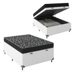 Cama Box Baú Viúva + Colchão Espuma D20 - 56x128x188cm - Couro Branco