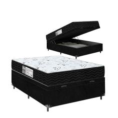 Cama Box Baú Casal + Colchão D33 One Face - 61x138x188cm - Suede Preto