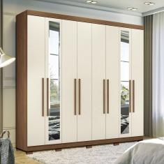 Guarda Roupa Casal 238cm 8 Portas 4 Gavetas com Espelhos e Pés Master New Santos Andirá