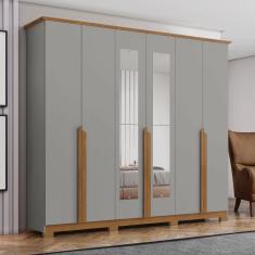 Guarda-Roupa Casal Andréas 6 Portas 6 Gavetas Cinza/Nature - Henn