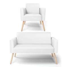 Sofá Namoradeira Com Poltrona Pés Palito Natural Marisa Corino Branco D03 - D`rossi