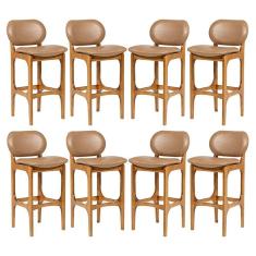 Kit 8 Banquetas Alta Estofada Rafine Madeira Castanho Impermeável Marrom