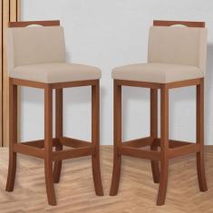 Kit 2 Banquetas Alta Encosto Estofado 38x102 Cm Turim Madeira Maciça P