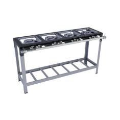 Fogão Industrial 4 Bocas Duplas em Linha 30X30 Luxo Metalmaq, Gás Natu