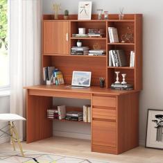 Mesa de madeira para computador com estante e cabana, grande mesa de escritório doméstico com gaveta e prateleira de armazenamento, mesa moderna para laptop, mesa de trabalho com economia de espaço