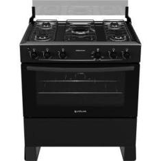 Fogão 5 bocas Atlas Mônaco Plus Preto com Acendimento Automático e Mesa Inox