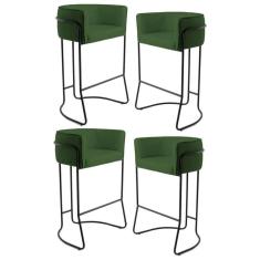 Kit 4 Banquetas Decorativas Base Aço Preto Betina A-89 Corano Verde
