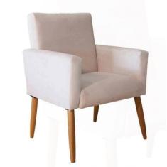 Poltrona Nina Suede Bege Pés Palito
