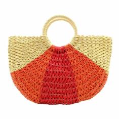 Bolsa Praia Feminina Palha Grande Três Cores Sacola Meia Lua CY-41 - S