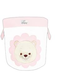 Cesto Organizador de Brinquedos Bordado Leoa Rosa