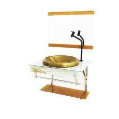 Gabinete De Vidro Para Banheiro 60Cm Mármore Branco Dourado
