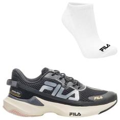 Kit Tênis Fila Recovery Feminino e Meia, 39, Preto, Bege, Feminino
