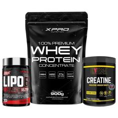 Kit Whey Protein 100% 900g - Xpro Nutrition+ Creatina 300g - Universal+ Lipo-6 Black 30 Cáps -Nutrex-Unissex