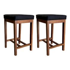 Kit 2 Banquetas Média para Bancada Bali 64 Cm Madeira Maciça Suede Pre