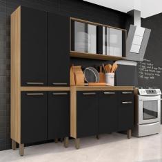 Armário Tieli Paneleiro Duplo 3 Peças Bor/preto - Móveis Arapongas Boreal/preto Fosco